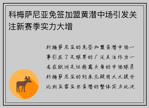 科梅萨尼亚免签加盟黄潜中场引发关注新赛季实力大增